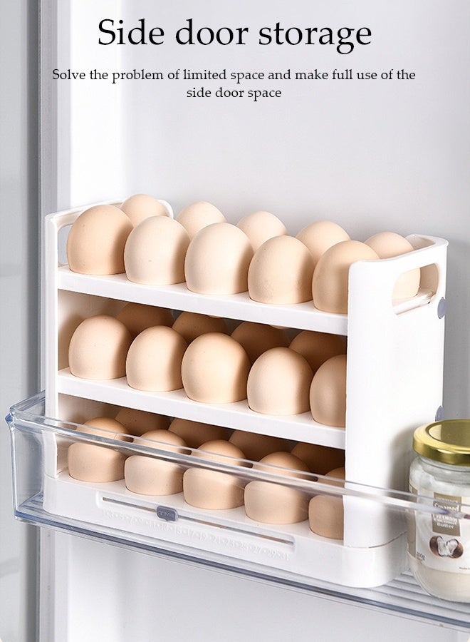 DUNISO حامل بيض لـ 30 بيضة صندوق تخزين بيض قابل للطي للثلاجة 3 طبقات منظم صينية البيض مع تصميم تلقائي للفتح حاوية تخزين البيض الطازج للمطبخ للثلاجة قابلة لإعادة الاستخدام صينية بيض شفافة متعددة الاستخدامات - Image 2