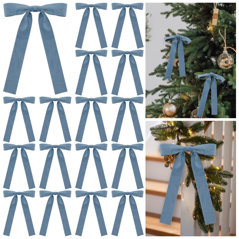 Glitinsel 24 Pcs Velvet Bows Christmas Tree Ornaments Vintage Double Faced Velvet Ribbon Bows for Tree Garland Wreath Indoor Outdoor Xmas5 x 7 Inch Width of 1Dusty Blue - Image 2