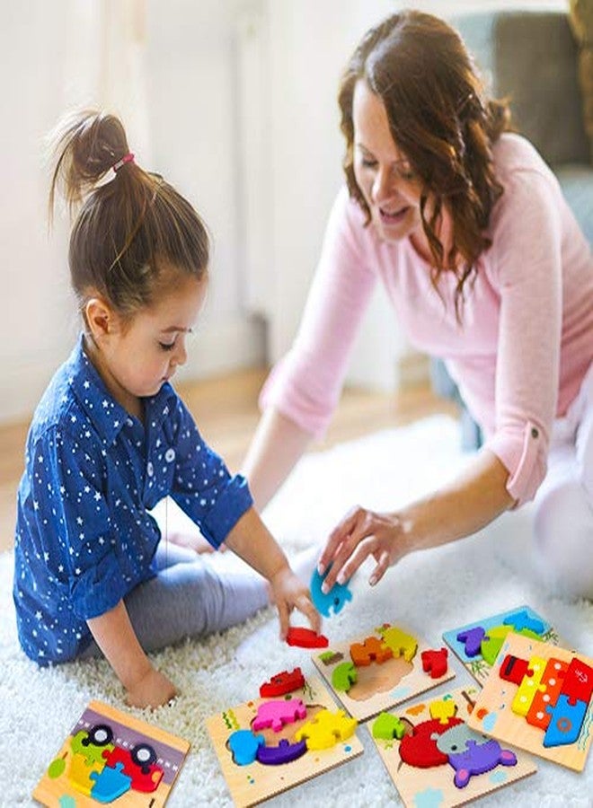 SKYFIELD Wooden Vehicle Toddler Puzzles for 1 2 3 Years Old Boys & Girls, Baby STEM Educational Toy Gift with 4 Vehicles Montessori Learning Puzzles, Bright Vibrant Color Shapes - Image 3