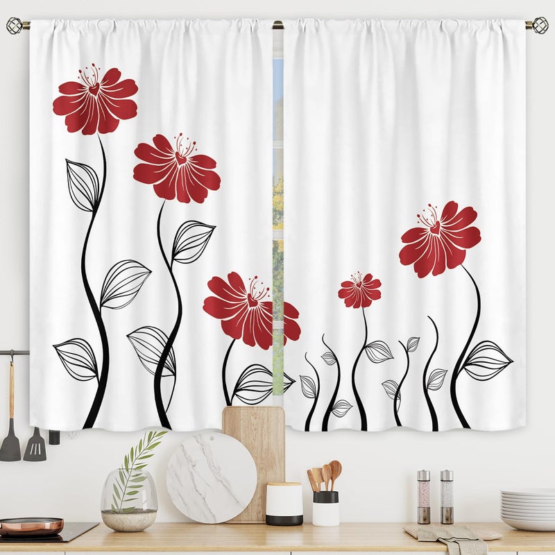 Riyidecor Yellow Flower Kitchen Curtains 275x39 Inch Floral Petals Rod Pocket Leaves Woman Girl White Plant Silhouettes Printed Living Room Bedroom Window Drapes Treatment Fabric 2 Panels WWTGNA