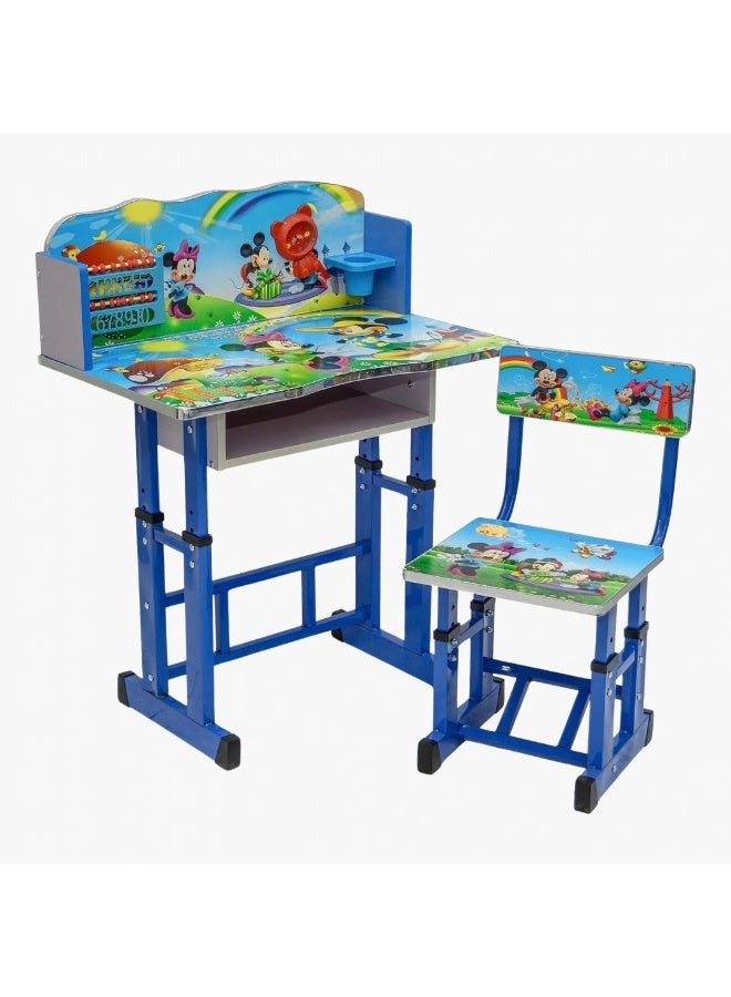 صندوق العاب طقم طاولة قابلة للطي للأطفال وكرسي واحد ومكتب دراسة محمول بطابع كرتوني وأثاث تعليمي سهل الطي للتخزين مثالي للوجبات الخفيفة والفنون والواجبات المنزلية والتعلم في الحضانة ينمو مع طفلك - ميكي ماوس - Image 1