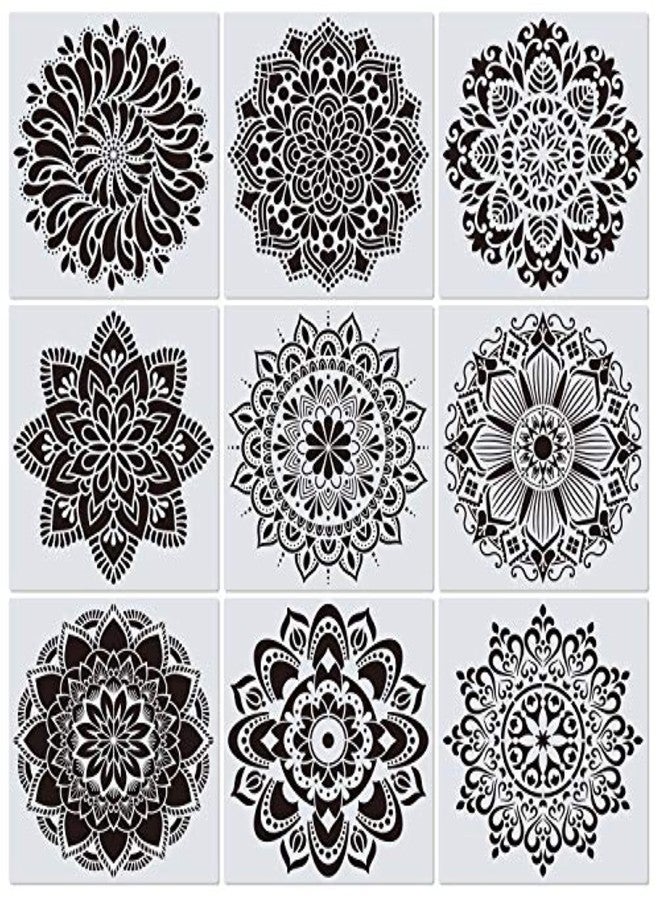 Ivana's 9 Pack 12 x 12 Inch Large Rangoli Stencils Mandala Stencil Laser Cut Painting Template for DIY Art | Wall Stencil, Tile Stencil, Floor Stencils - Wall Stencils for Painting Large Pattern - Image 1