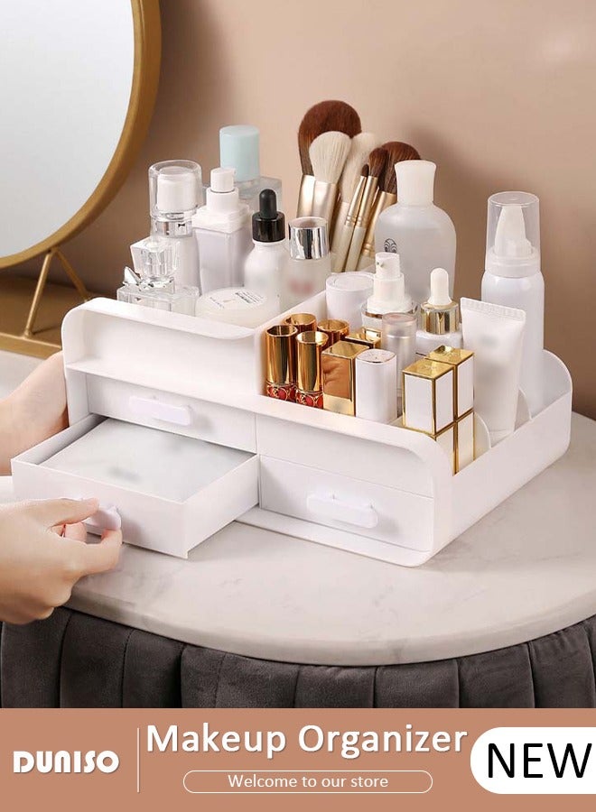 DUNISO Makeup Organizer with 3 Drawers, Large Capacity Countertop Organizer, Desk Cosmetics Organizer for Skin Care,Brushes, Eyeshadow, Lotions, Lipstick, Nail Polish and Jewelry, Countertop Skincare Organizer for Vanity, Bathroom and Bedroom - Image 1