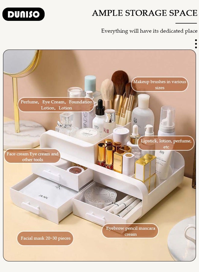 DUNISO Makeup Organizer with 3 Drawers, Large Capacity Countertop Organizer, Desk Cosmetics Organizer for Skin Care,Brushes, Eyeshadow, Lotions, Lipstick, Nail Polish and Jewelry, Countertop Skincare Organizer for Vanity, Bathroom and Bedroom - Image 2