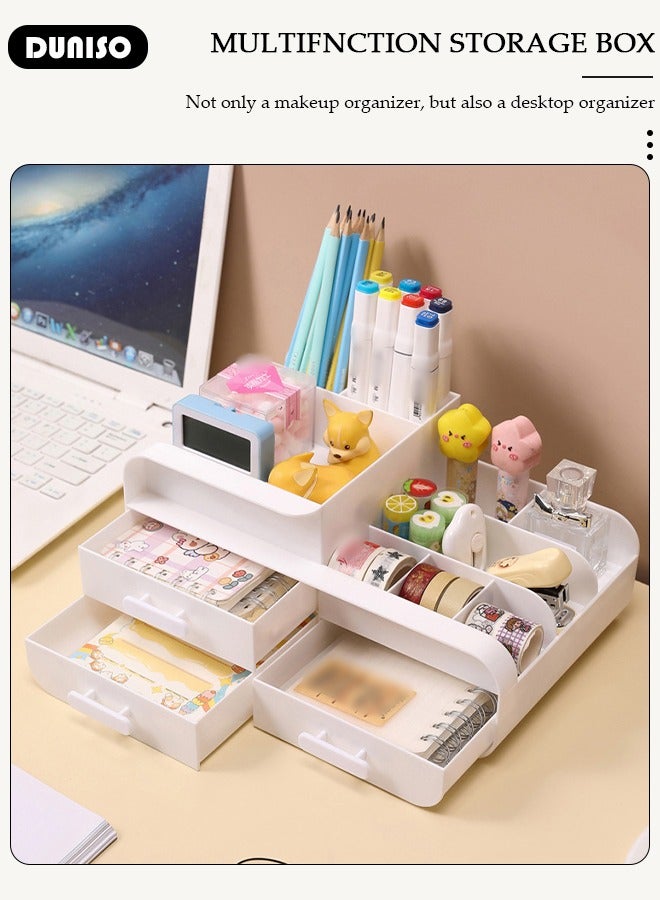 DUNISO Makeup Organizer with 3 Drawers, Large Capacity Countertop Organizer, Desk Cosmetics Organizer for Skin Care,Brushes, Eyeshadow, Lotions, Lipstick, Nail Polish and Jewelry, Countertop Skincare Organizer for Vanity, Bathroom and Bedroom - Image 3