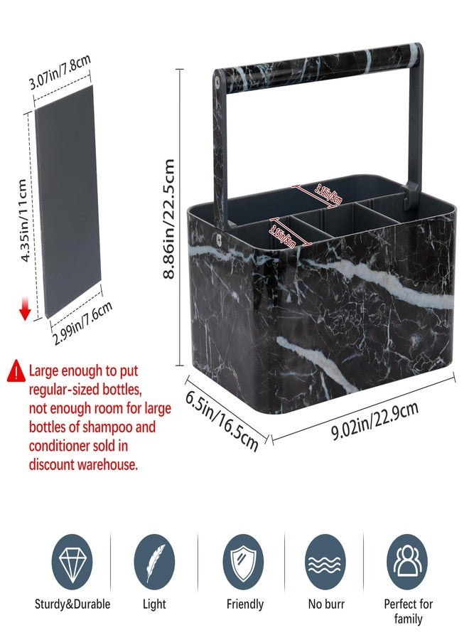 BYUNER Plastic Shower Caddy Dorm: Portable Bathroom Caddy Organizer for College with Handle and Adjustable Divider, Utility Hard Shower Basket Bath Tote for Toiletry, Shampoo, Soap (Black Marble) - Image 2