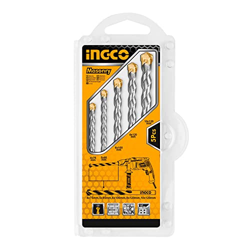 INGCO 5PCS Masonry drill Bits Set, 4X75ï¼Œ5X85ï¼Œ6X100ï¼Œ8X120ï¼Œ10X120 - Image 1