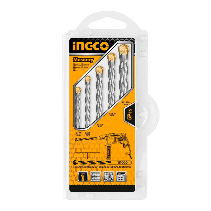 INGCO 5PCS Masonry drill Bits Set, 4X75ï¼Œ5X85ï¼Œ6X100ï¼Œ8X120ï¼Œ10X120 - Image 2