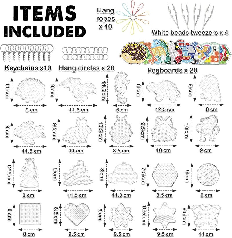 FUNZBO 20 pcs Pegboards for 5mm Fuse Beads Project- Animal Shape Pegboards for Arts and Crafts with Keychains, Hang Ropes and Tweezers, Christmas Gifts for Boys and Girls (Beads Not Included) - Image 2