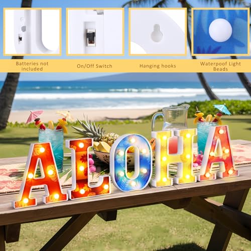Grinsvalley Hawaiian Luau Party Decorations Aloha Light up Sign Summer Aloha LED Marquee Letter for Party Decorations Hibiscus Tropical Alphabet Letter Summer LED Lights for Wedding Night Birthday - Image 4