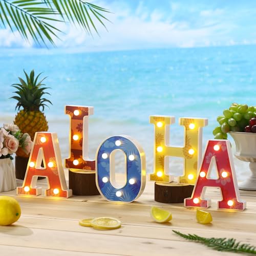 Grinsvalley Hawaiian Luau Party Decorations Aloha Light up Sign Summer Aloha LED Marquee Letter for Party Decorations Hibiscus Tropical Alphabet Letter Summer LED Lights for Wedding Night Birthday - Image 5