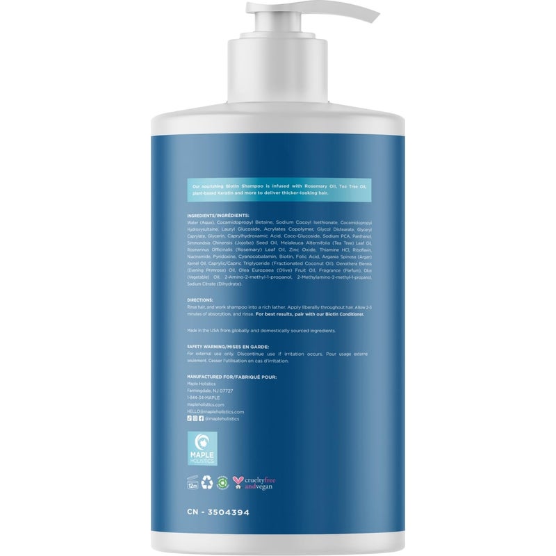 Maple Holistics Rosemary and Biotin Shampoo for Thinning Hair - Vegan Volumizing Shampoo for Fine Hair with B Vitamins Argan Oil & Tea Tree Essential Oil - Paraben Silicone and Sulfate Free Vegan Formula (25 Fl Oz) - Image 2