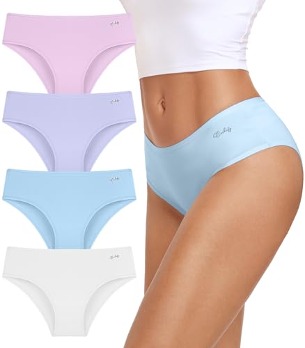coskefy Women's Underwear Cotton Mid Waisted Ladies Panties Moderate Coverage Briefs 4 Pack - Image 1