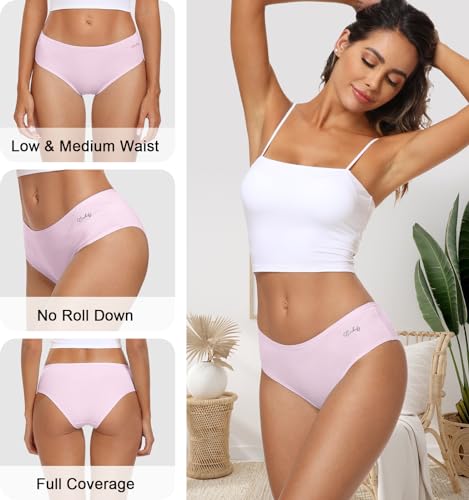 coskefy Women's Underwear Cotton Mid Waisted Ladies Panties Moderate Coverage Briefs 4 Pack - Image 2