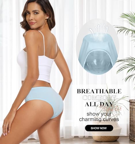 coskefy Women's Underwear Cotton Mid Waisted Ladies Panties Moderate Coverage Briefs 4 Pack - Image 3