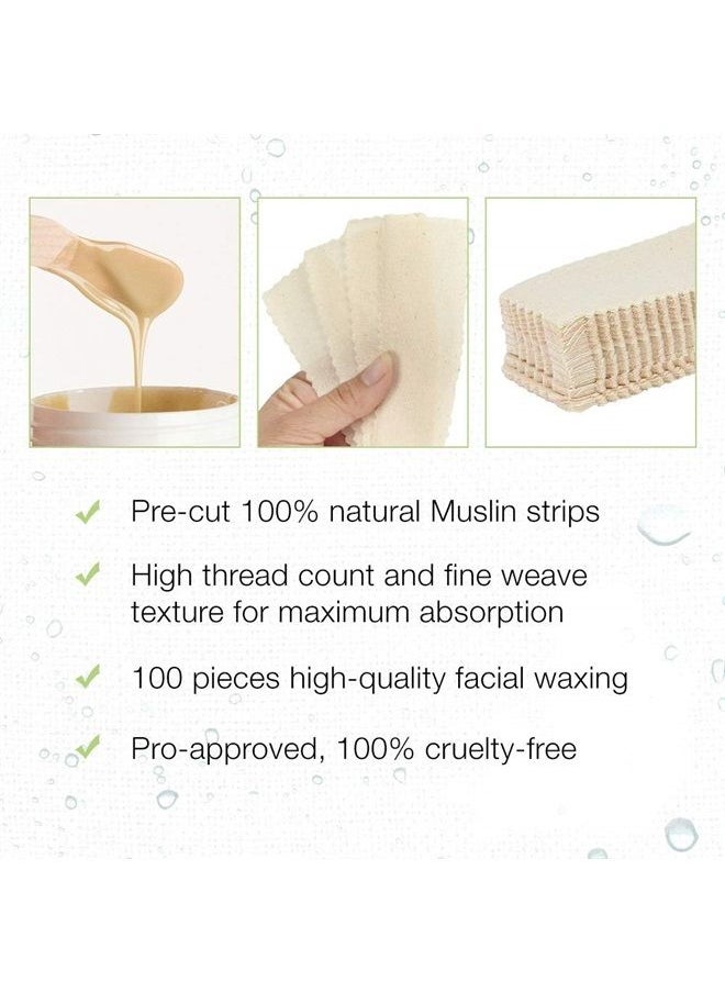 Clean + Easy Small Facial Muslin Wax Strips for Hair Removal, Pre-Cut Durable Muslin Epilating Strips to Remove Unsightly Hairs from the Face - 1 3/4" X 4 1/2", 100 count 