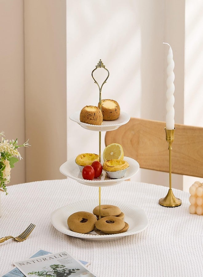Swuut 3 Tier Ceramic Cupcake Stand, Dessert Cake Stand Serving Tray Platter for Tea Party Wedding (White) - Image 4