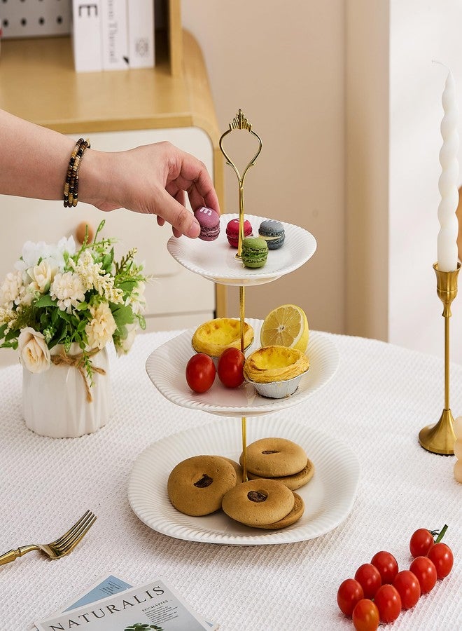 Swuut 3 Tier Ceramic Cupcake Stand, Dessert Cake Stand Serving Tray Platter for Tea Party Wedding (White) - Image 3