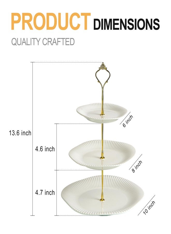 Swuut 3 Tier Ceramic Cupcake Stand, Dessert Cake Stand Serving Tray Platter for Tea Party Wedding (White) - Image 2