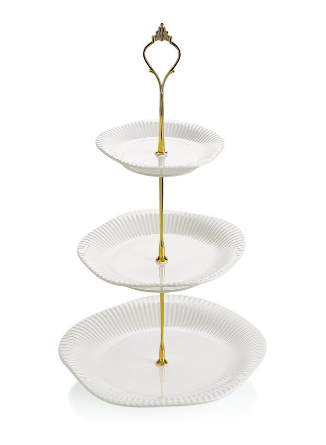 Swuut 3 Tier Ceramic Cupcake Stand, Dessert Cake Stand Serving Tray Platter for Tea Party Wedding (White) - Image 1