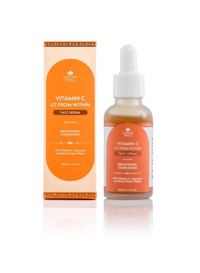 Nature Spell سيروم فيتامين سي النقي للوجه 1 أونصة سائلة - يضيء البشرة - يقلل من المسام الواسعة - مصحح للبقع الداكنة - سيروم مضاد للشيخوخة للوجه - مناسب لجميع أنواع البشرة - 100% نباتي - صنع في المملكة المتحدة - Image 1