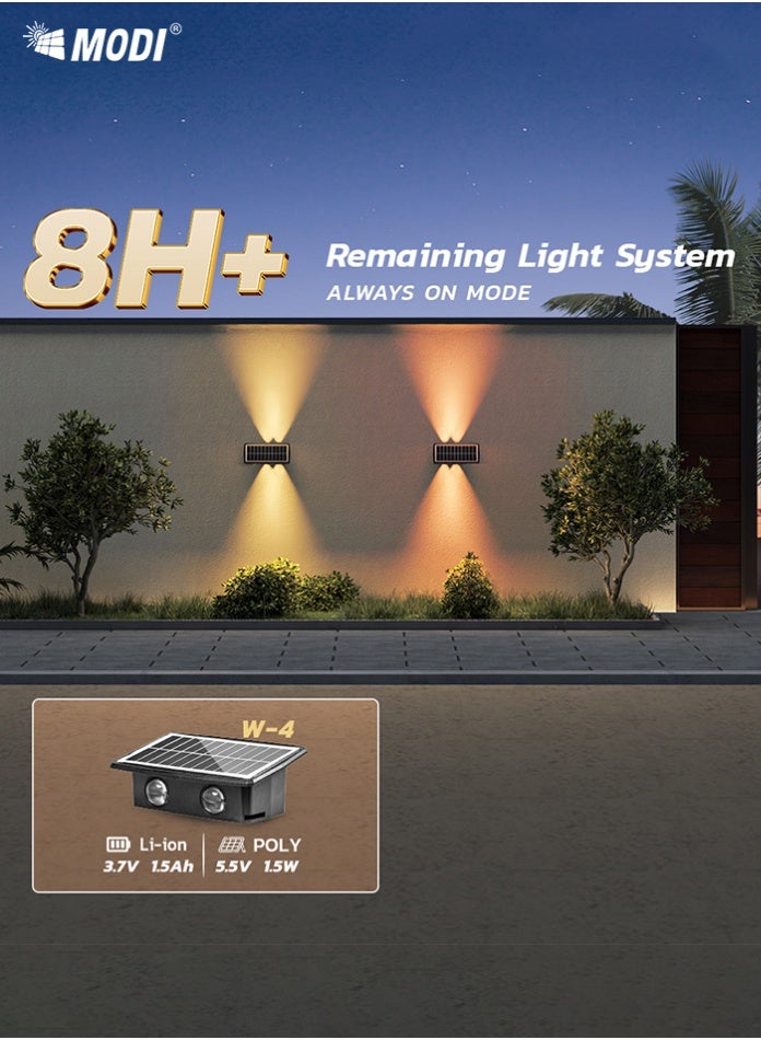 مودي مصباح جداري يعمل بالطاقة الشمسية، مقاس 155×98×60.5 مم، لون كهرماني دافئ 1800 كلفن / لون أبيض دافئ 3000 كلفن / مصباح جداري LED متغير الألوان RGB | إضاءة ديكورية مقاومة للماء تعمل بالطاقة الشمسية للحدائق والسياج والفناء | إضاءة خارجية موفرة للطاقة وطويلة الأمد لتزيين المنزل - Image 4