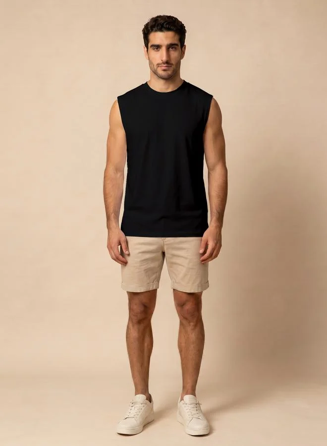 Take Two Men Black Plain Sleeveless Tank Top
