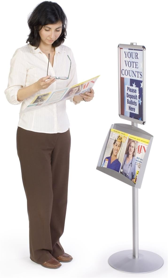 Displays2go Brushed Silver Satin Aluminum Sign Stand and Literature Rack 1814 x 54 x 14Inch for Displaying 11 x 17Inch Posters - Image 3