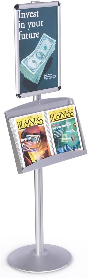 Displays2go Brushed Silver Satin Aluminum Sign Stand and Literature Rack 1814 x 54 x 14Inch for Displaying 11 x 17Inch Posters - Image 1