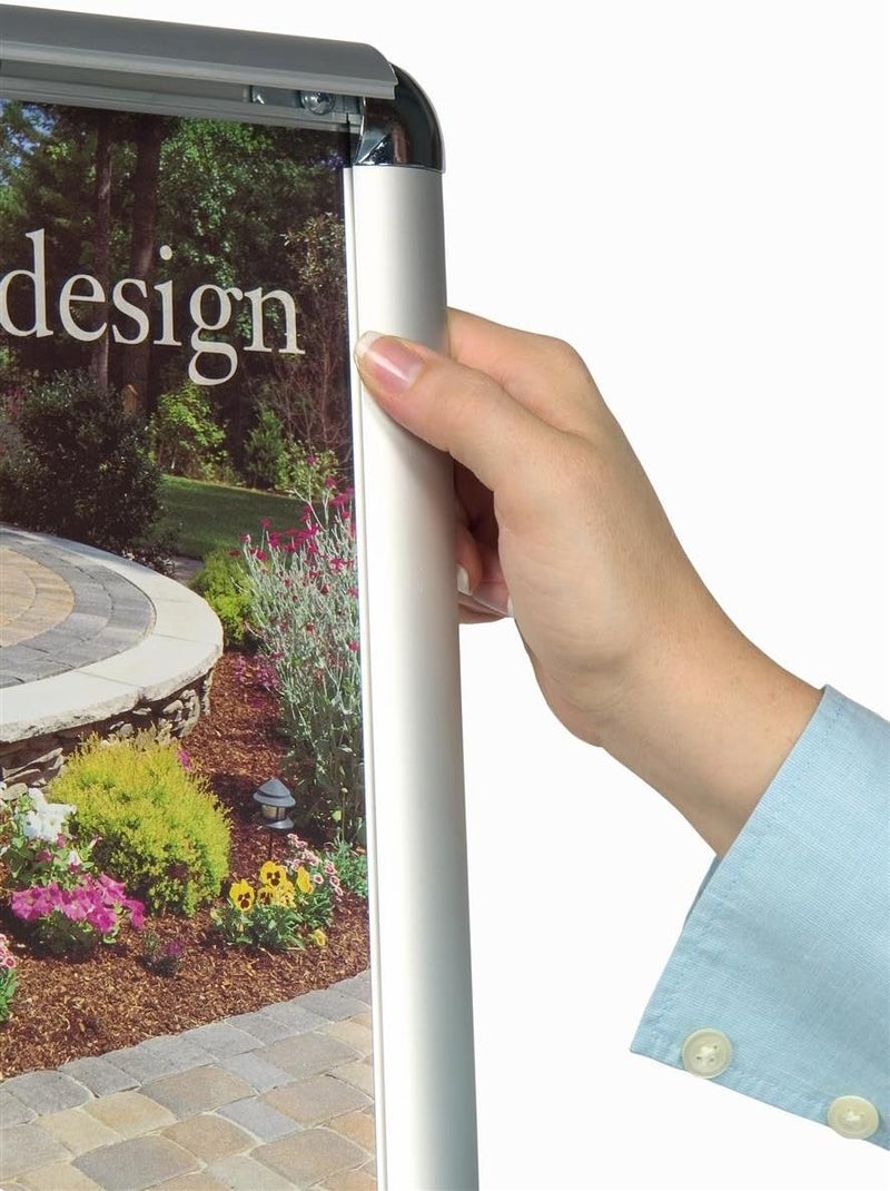 Displays2go Brushed Silver Satin Aluminum Sign Stand and Literature Rack 1814 x 54 x 14Inch for Displaying 11 x 17Inch Posters - Image 4