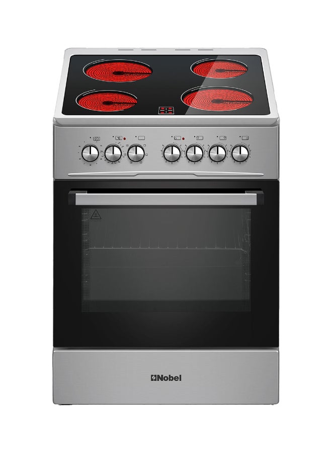 60x60cm Vitroceramic Cooking Range 4 Highlight Ceramic Heaters, 70L Electric Oven, 9 Power Levels, Turbo Fan, Mechanical Timer, Double Glass Door, Cooling Fan Free Standing Electric Cooker - (1 Year Warranty) 4 NGC60VTI silver
