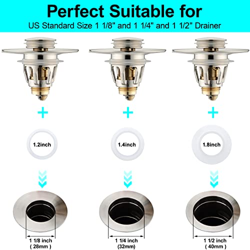 PerPaiMe Universal Bathroom Sink Stopper - Bounce Wash Basin Drain Filter, Brushed Nickel Pop Up Drain Stopper, Bullet Core Push Type Sink Stopper, Sink Drain Plug with Anti-Clogging Strainer, for 1.1-1.5 inch - Image 3