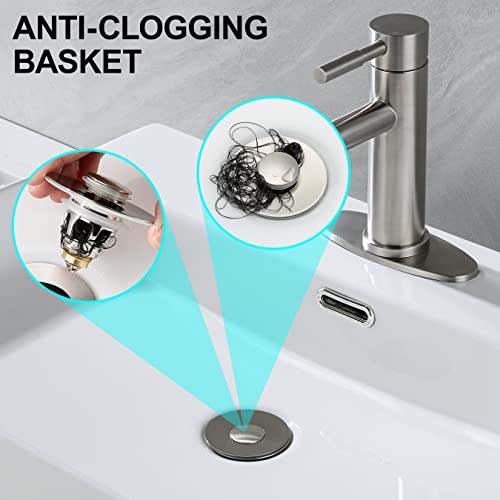 PerPaiMe Universal Bathroom Sink Stopper - Bounce Wash Basin Drain Filter, Brushed Nickel Pop Up Drain Stopper, Bullet Core Push Type Sink Stopper, Sink Drain Plug with Anti-Clogging Strainer, for 1.1-1.5 inch - Image 4