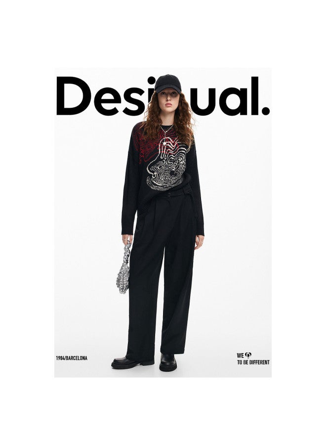 DESIGUAL color-blocked Jacquard Round Neck Drop-shoulder Loose Knit Sweater For Women - Image 4