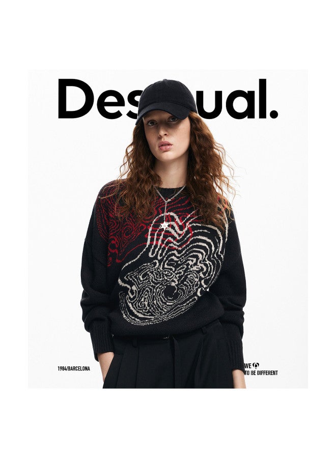 DESIGUAL color-blocked Jacquard Round Neck Drop-shoulder Loose Knit Sweater For Women - Image 2