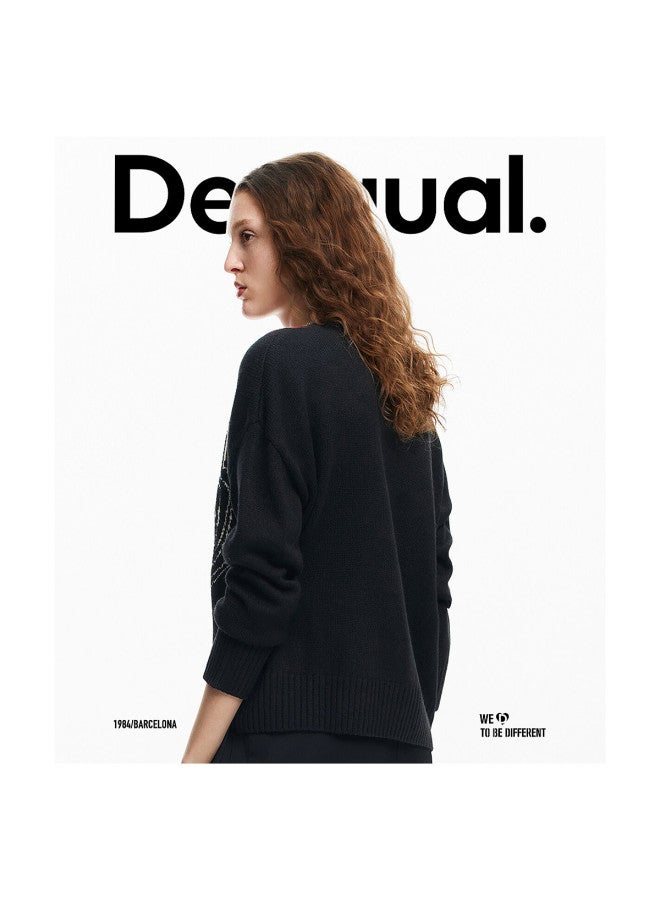 DESIGUAL color-blocked Jacquard Round Neck Drop-shoulder Loose Knit Sweater For Women - Image 3