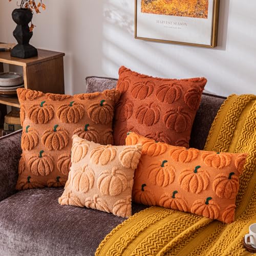 COSIBONO Pumpkin Fall Decorative Throw Pillow Covers 12"x20", Set of 2 Orange Green Soft Faux Fur Pillow Covers for Autumn Harvest, Fluffy Plush Accent Pillow Cases for Farmhouse Halloween Decor - Image 5