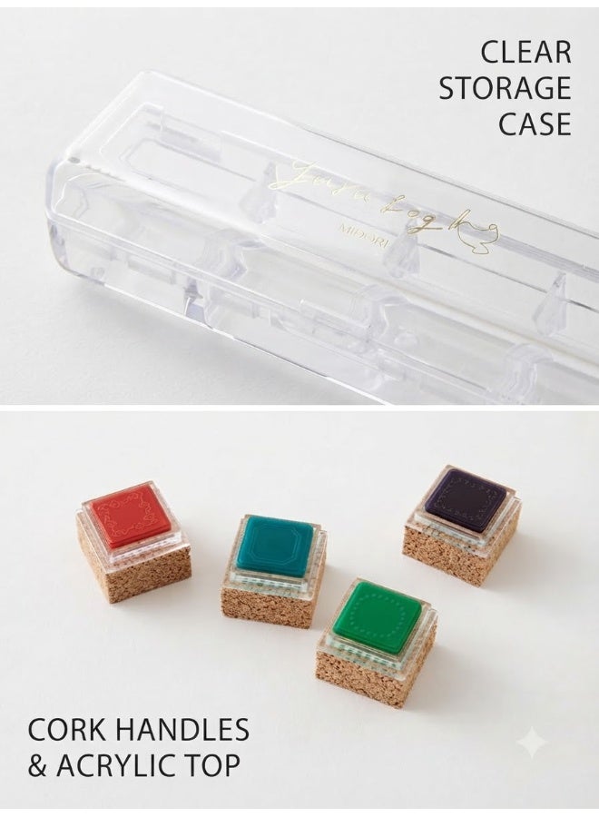 MIDORI Yuru Log Pre-Inked Stamp Set Frame Pattern 35614006, compact case, four-colour frame set, Multicolour, Pre-Inked Stamp, 1 set for planner labels - Image 5