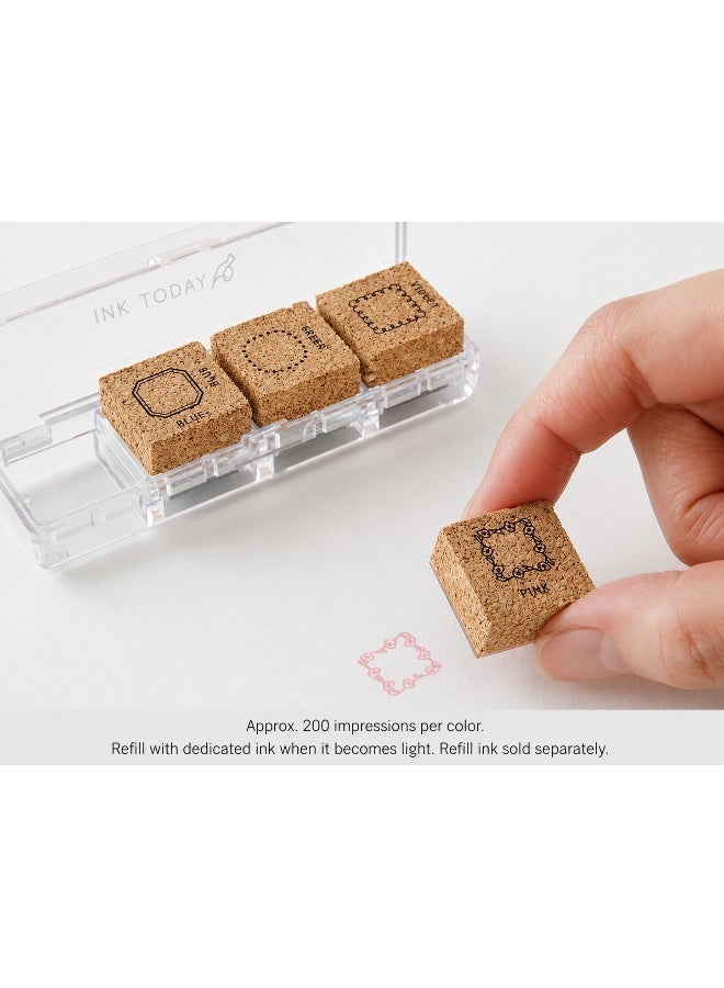 MIDORI Yuru Log Pre-Inked Stamp Set Frame Pattern 35614006, compact case, four-colour frame set, Multicolour, Pre-Inked Stamp, 1 set for planner labels - Image 4