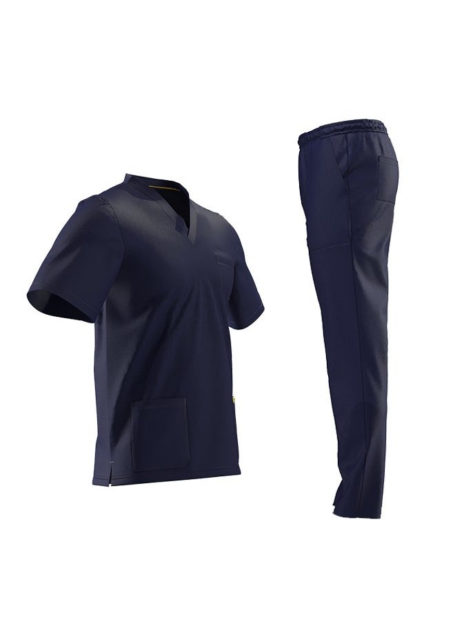 Doctor - Scrub Comfortable Navy Blue Lycra fabric with many pockets is meticulously crafted to retain its color without fading with repeated washing - Image 1