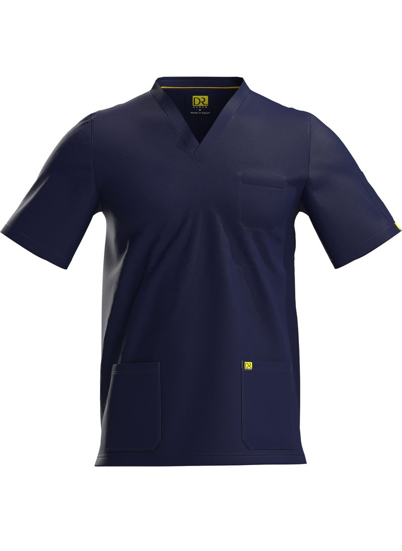 Doctor - Scrub Comfortable Navy Blue Lycra fabric with many pockets is meticulously crafted to retain its color without fading with repeated washing - Image 1