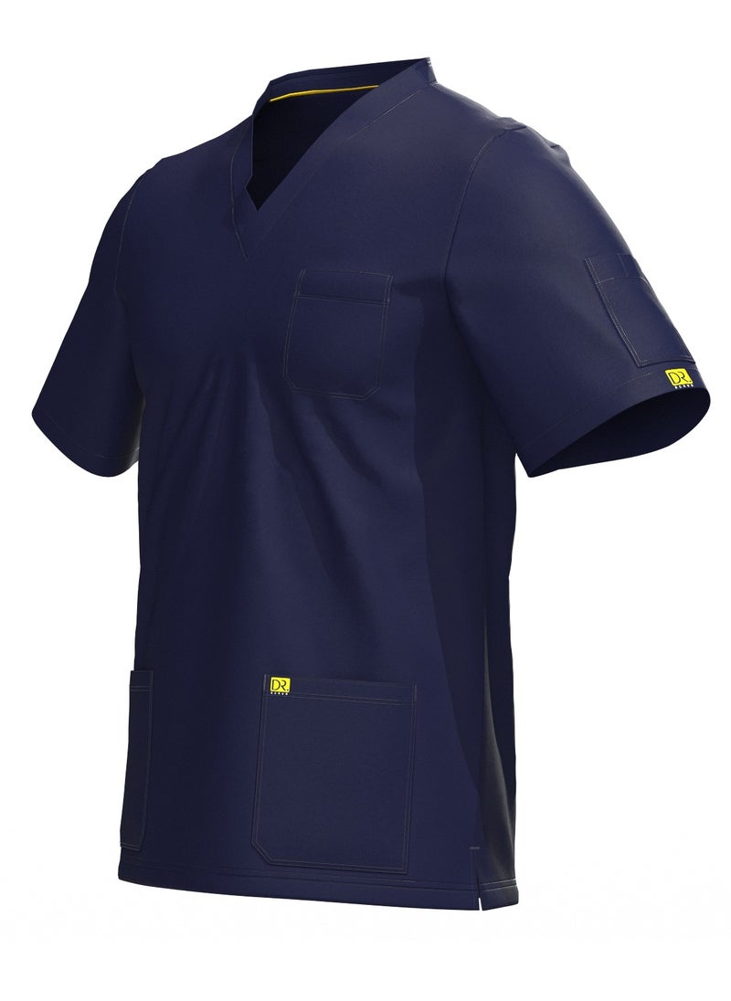 Doctor - Scrub Comfortable Navy Blue Lycra fabric with many pockets is meticulously crafted to retain its color without fading with repeated washing - Image 1