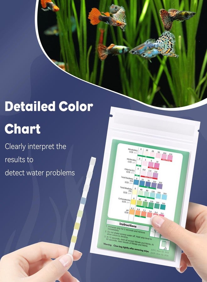باوفلي شرائط اختبار أحواض السمك 7 في 1 من باوفلاي، 50 شريطًا، شرائط اختبار لأحواض السمك لقياس درجة الحموضة، الكلور، النترات، النتريت، الكربونات، العسر، القلوية الكلية، جودة المياه، مجموعة مراقبة المياه العذبة والمالحة - Image 4