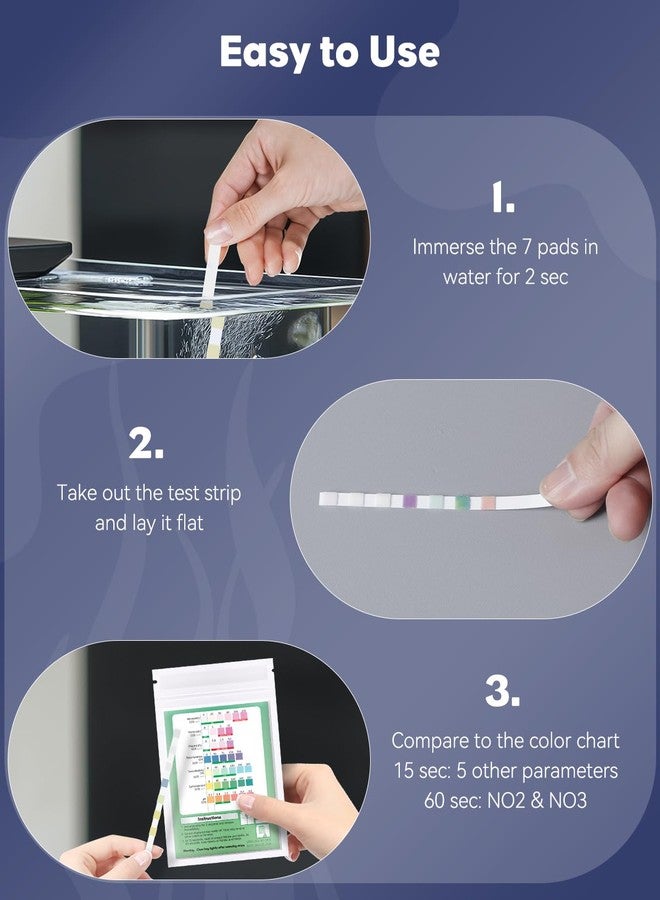 باوفلي شرائط اختبار أحواض السمك 7 في 1 من باوفلاي، 50 شريطًا، شرائط اختبار لأحواض السمك لقياس درجة الحموضة، الكلور، النترات، النتريت، الكربونات، العسر، القلوية الكلية، جودة المياه، مجموعة مراقبة المياه العذبة والمالحة - Image 5