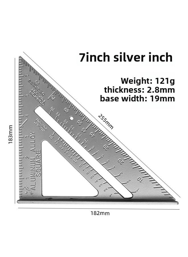 Yun Bei Carpenter Metric/Imperial Triangular Ruler Aluminum Alloy Carpenter Straight Ruler 7inch/Metric 90 Degree Ruler-Model:Silver 7inch Imperial [bag] 121g - Image 1