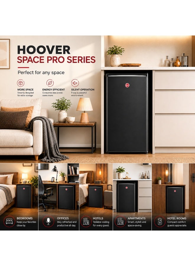 HOOVER 118L Single Door Compact Refrigerator with Freezer Compartment - Mechanical Control, Adjustable Thermostat, Security Lock, 1 Removable Shelf, Defrost Feature, 1 Year Warranty, Black HSD-K118-B 118 L HSD-K118-B Black - Image 4
