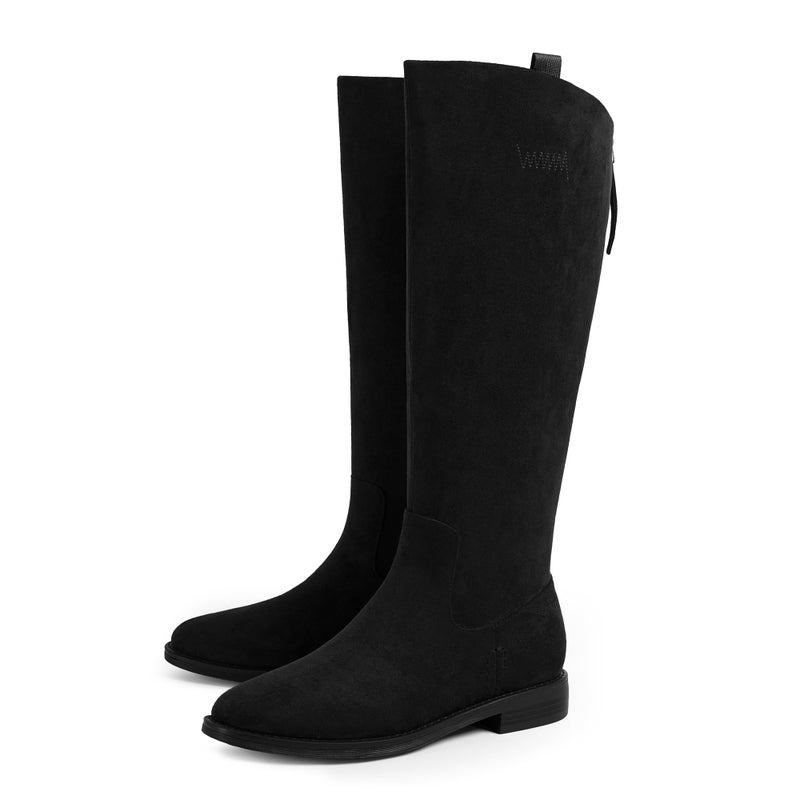 Modatope Knee High Boots Women Suede Black Rounded Toe Riding Boots Low Block Chunky Heel Flat Tall Boot Fall Winter Dress Boot with Back Zipper Size 8.5 - Image 5