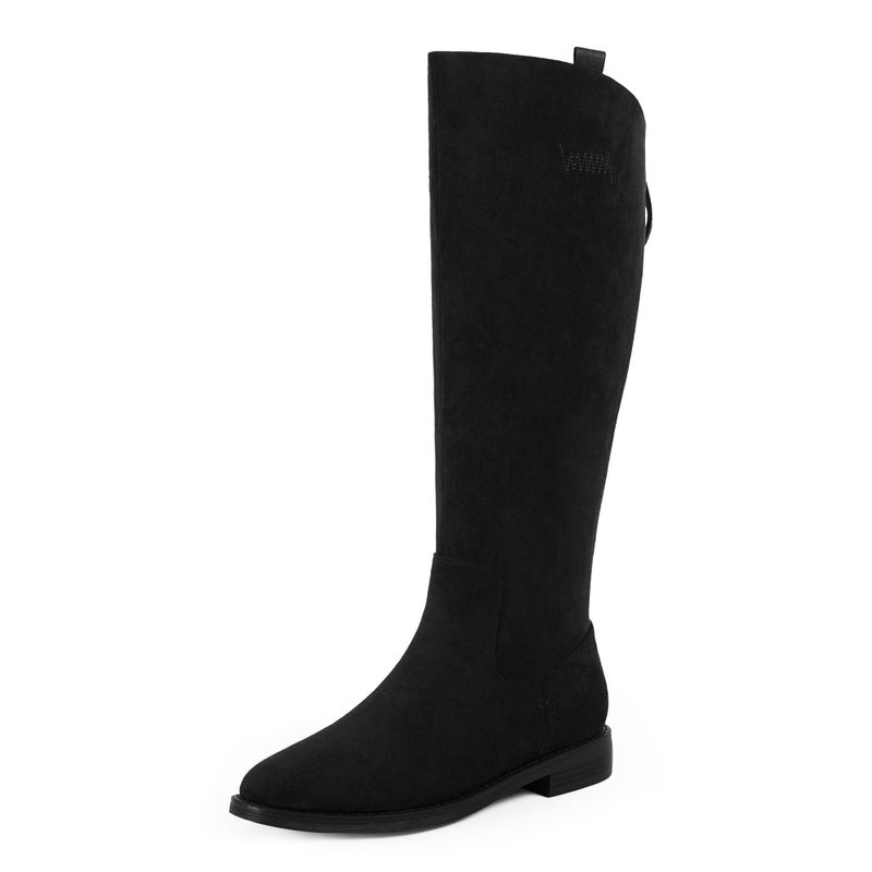 Modatope Knee High Boots Women Suede Black Rounded Toe Riding Boots Low Block Chunky Heel Flat Tall Boot Fall Winter Dress Boot with Back Zipper Size 8.5 - Image 1