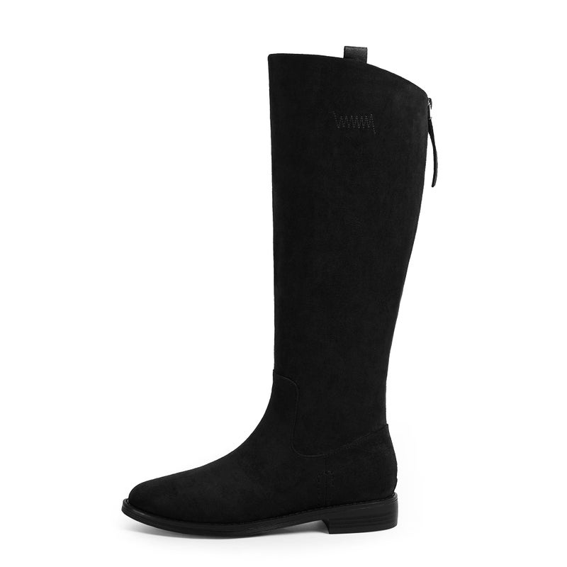 Modatope Knee High Boots Women Suede Black Rounded Toe Riding Boots Low Block Chunky Heel Flat Tall Boot Fall Winter Dress Boot with Back Zipper Size 8.5 - Image 4