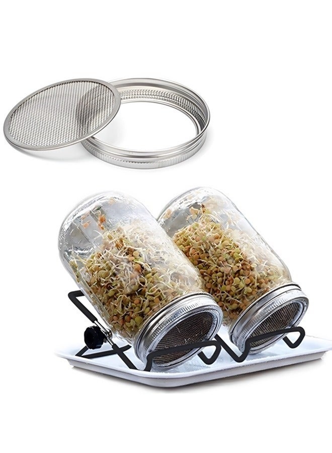 Bukela Jar Sprouting Kit-2pack 32oz Complete Wide Mouth Jar Sprouting Kit with Stainless Steel Sprouter Lids,Stand &Tray,Sprouting Jars for Bean Broccoli Alfalfa Radish Sunflower Seed - Image 1